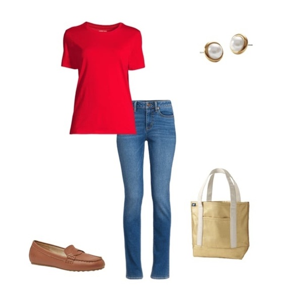 017 NWOT | Land’s End | Peru Women's Relaxed Supima Cotton Red Crew Neck T-Shirt - Picture 8 of 11